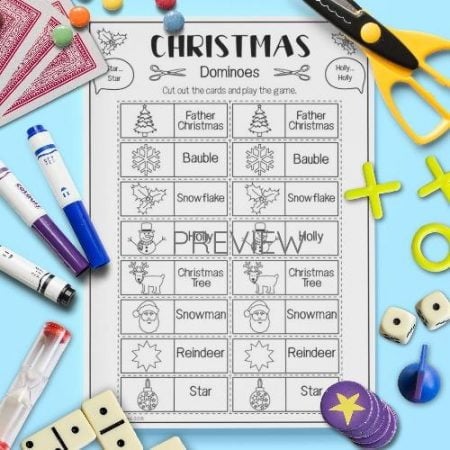 ESL English Christmas Dominoes Game Activity Worksheet