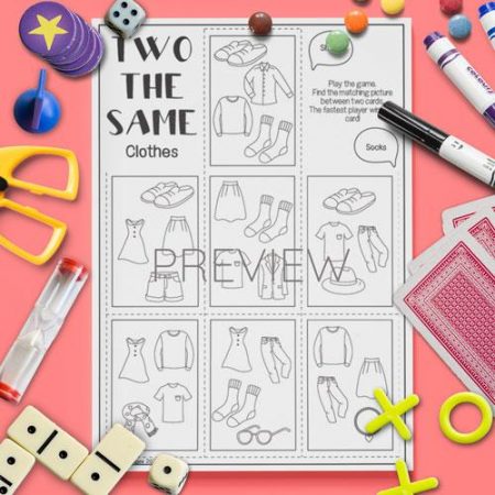 ESL English Clothes Two The Same Card Game Activity Worksheet