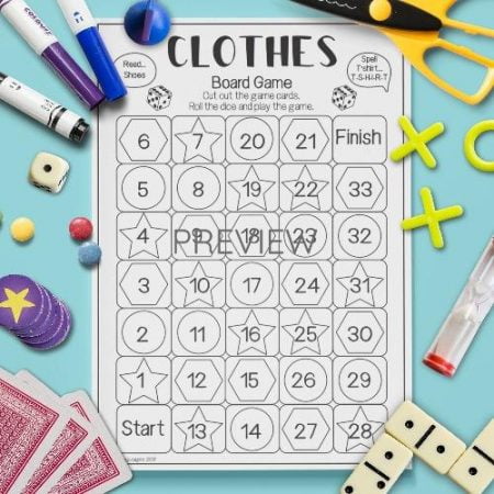 ESL English Clothes Board Game Activity Worksheet