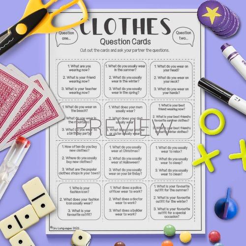 ESL English Clothes Question Cards Activity Worksheet