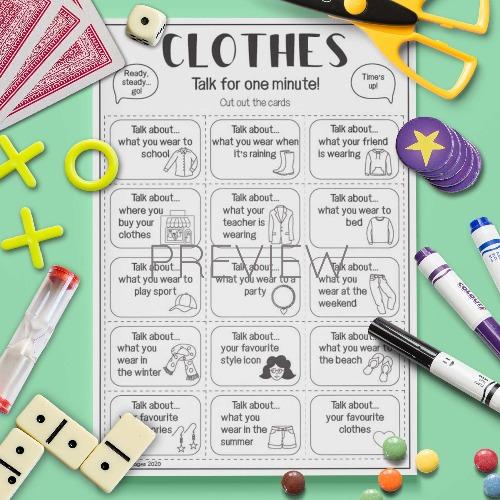 ESL English Clothes Talk For A Minute Game Activity Worksheet