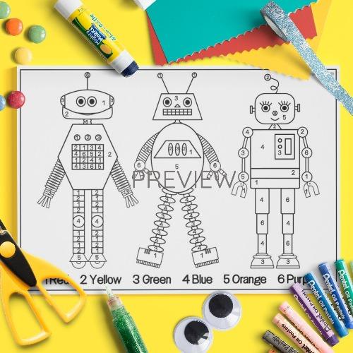 ESL English Robots Colour By Numbers Activity Worksheet