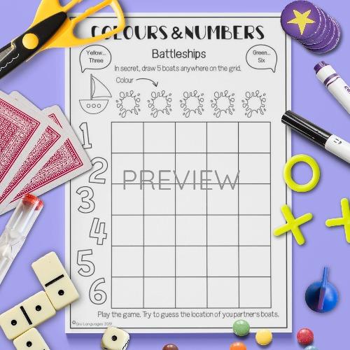 ESL English Colours And Numbers Battleships Game Activity Worksheet