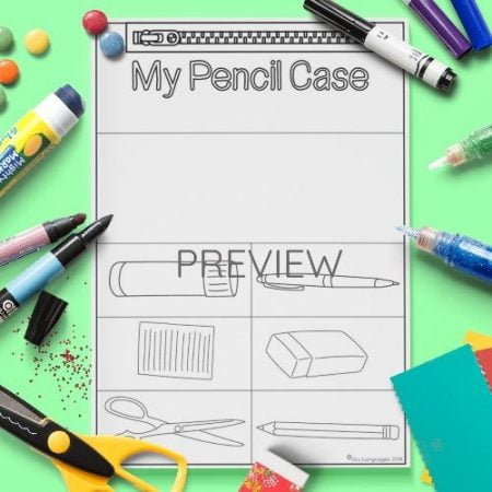 ESL English School Pencil Case Craft Activity Worksheet