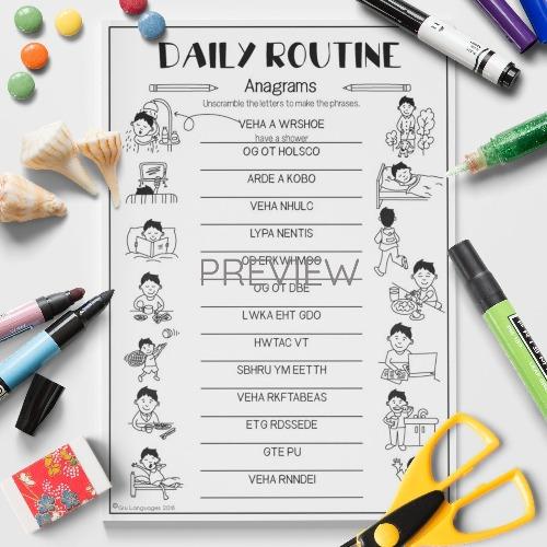 ESL English Daily Routine Anagrams Activity Worksheet