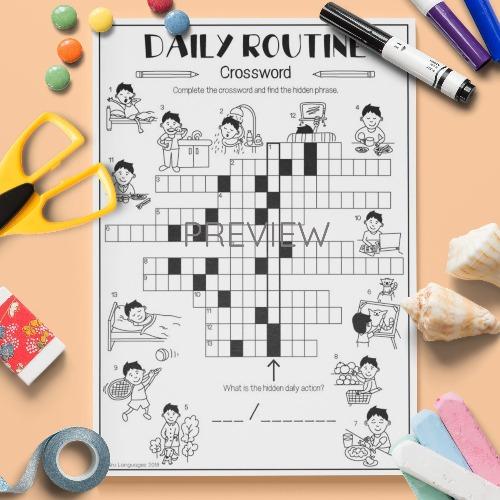 ESL English Daily Routine Crossword Activity Worksheet