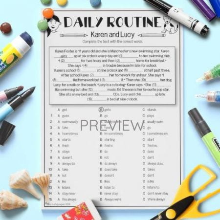 ESL English Daily Routine Gap Fill Activity Worksheet