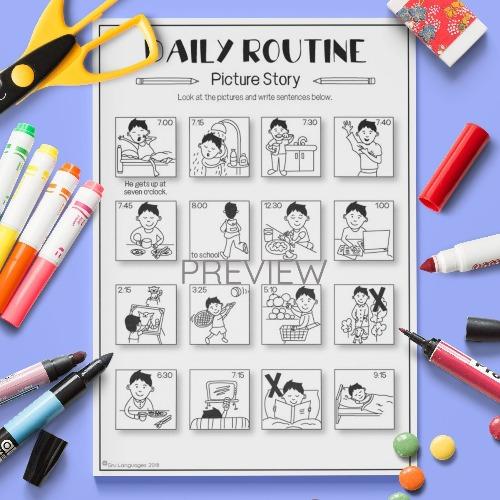 ESL English Daily Routine Picture Story Activity Worksheet