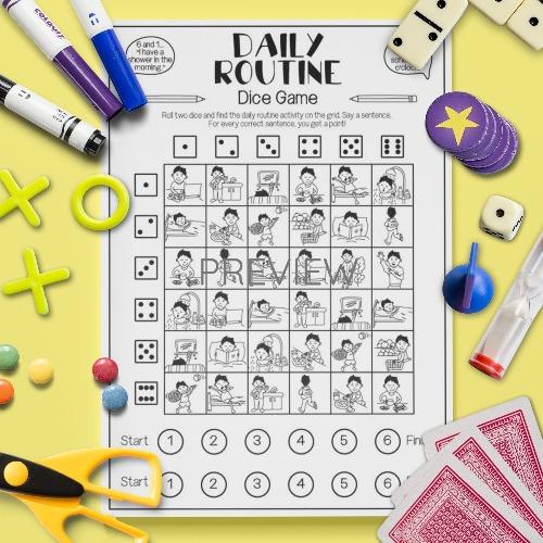 daily routine dice game activity esl worksheet for kids