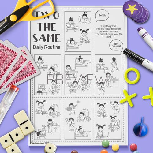ESL English Daily Routine Two The Same Card Game Activity Worksheet