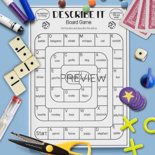 ESL English Describe It Board Game Activity Worksheet