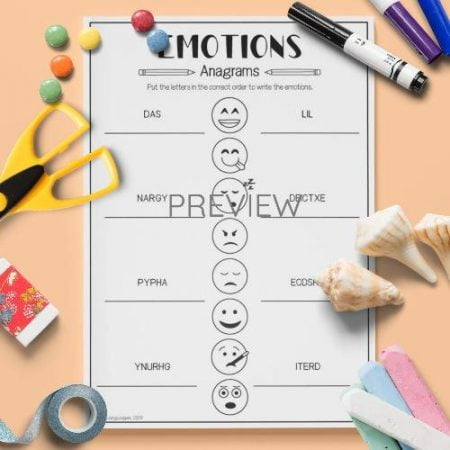 ESL English Emotions Anagrams Activity Worksheet