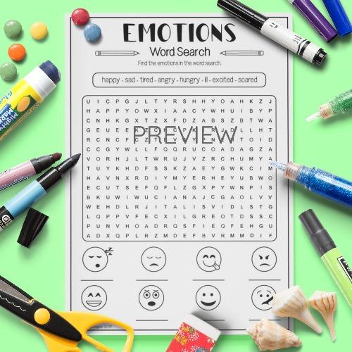ESL English Emotions Word Search Activity Worksheet