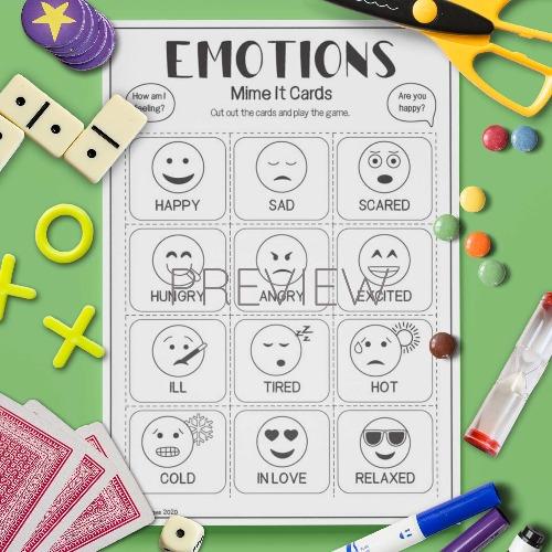 ESL English Emotions Mime Card Game Activity Worksheet