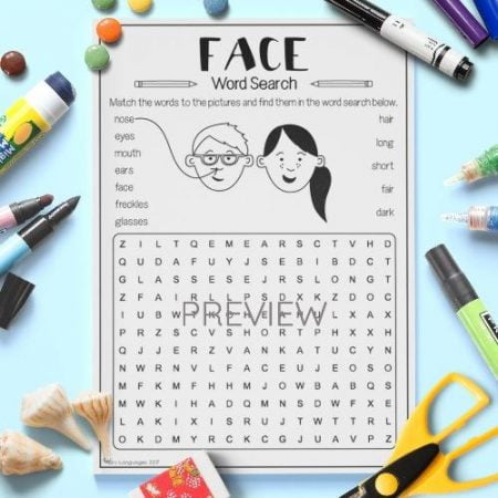 ESL English Face Word Search Activity Worksheet
