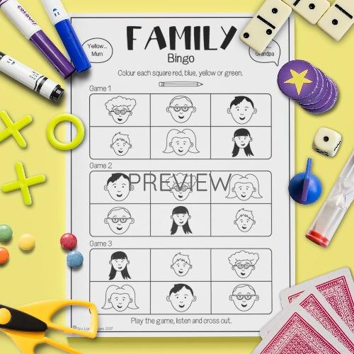 ESL English Family Bingo Game Activity Worksheet