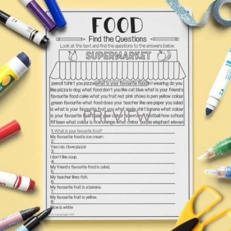 ESL English Food Find The Questions Activity Worksheet