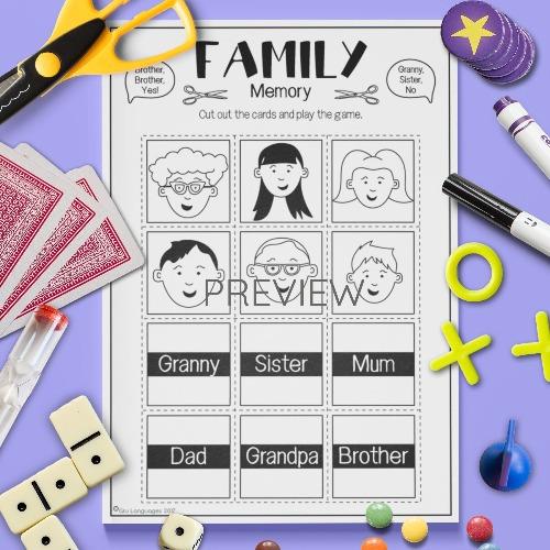 ESL English Family Memory Game Activity Worksheet