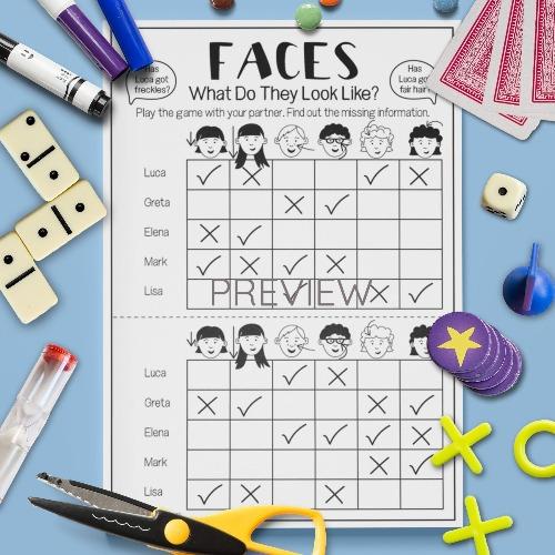 ESL English Face What Do They Look Like Game Activity Worksheet