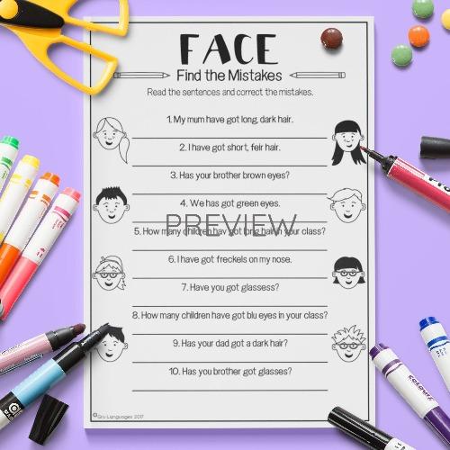 ESL English Face Find The Mistake Activity Worksheet