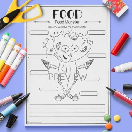 ESL English Food Monster Activity Worksheet