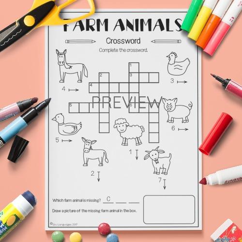ESL English Farm Animals Crossword Activity Worksheet