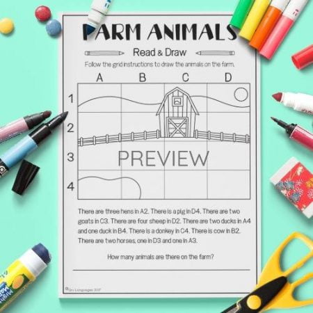 ESL English Farm Animals Read And Draw Activity Worksheet