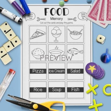 ESL English Food Memory Game Activity Worksheet
