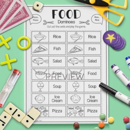 ESL English Food Dominoes Game Activity Worksheet