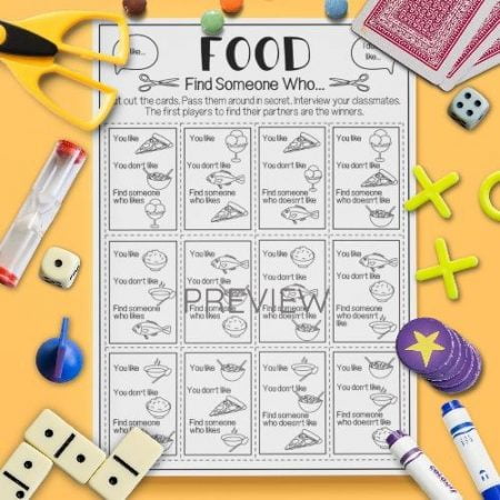 ESL English Food Find Someone Who Game Activity Worksheet