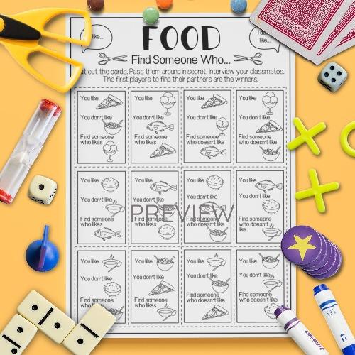 ESL English Food Find Someone Who Game Activity Worksheet