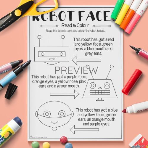 ESL English Face Read And Colour Activity Worksheet