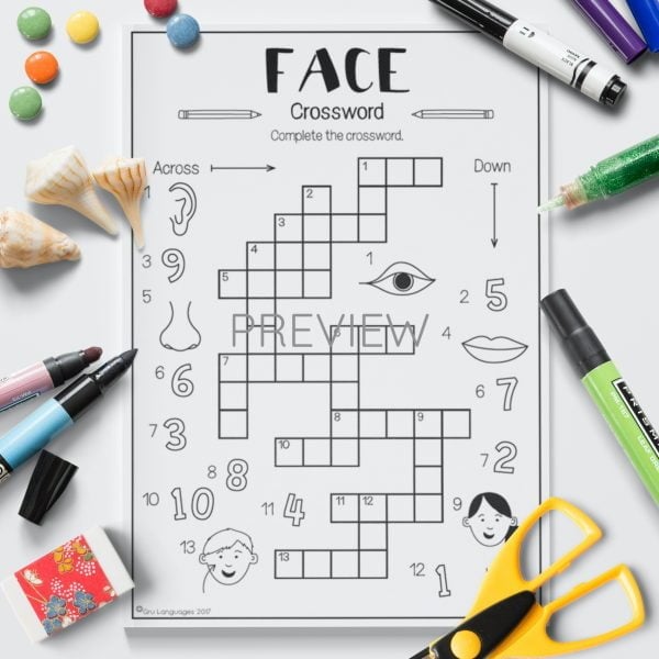 ESL English Face Crossword Game Activity Worksheet
