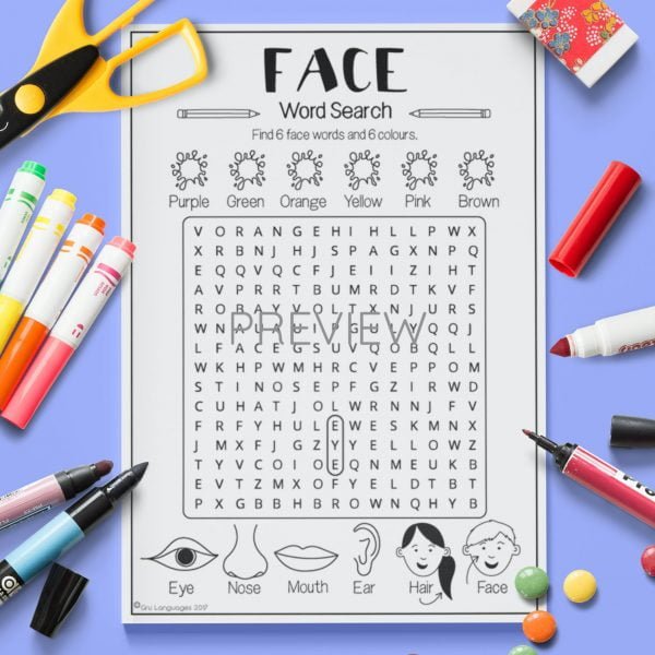 ESL English Face Word Search Activity Worksheet