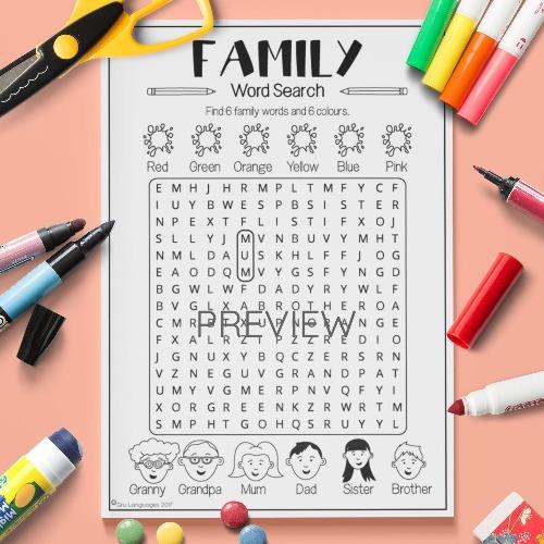 ESL English Family Word Search Activity Worksheet