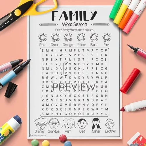 ESL English Family Word Search Activity Worksheet