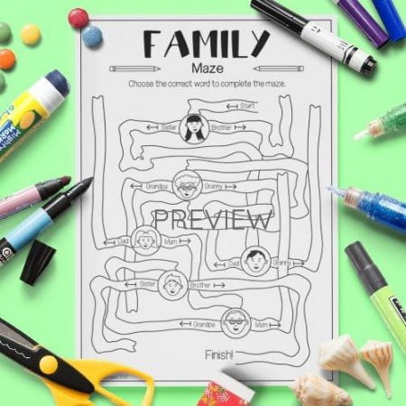 ESL English Family Vocabulary Maze Activity Worksheet
