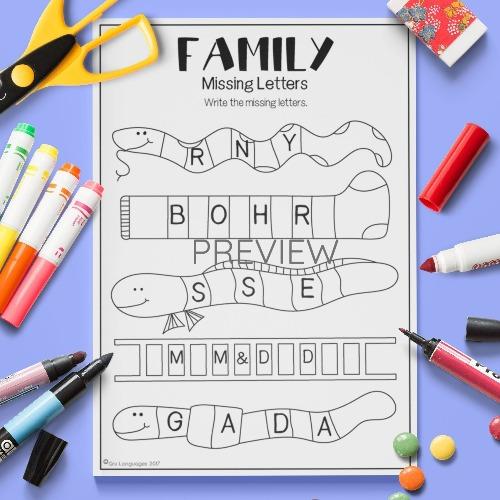 ESL English Family Missing Letters Activity Worksheet