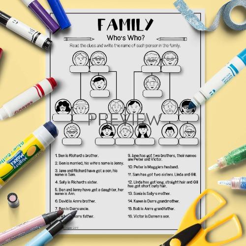 ESL English Family Who Is Who Activity Worksheet