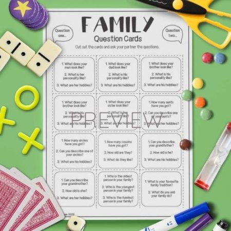 ESL English Family Question Cards Activity Worksheet