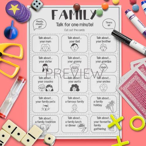 ESL English Family Talk For A Minute Card Game Activity Worksheet