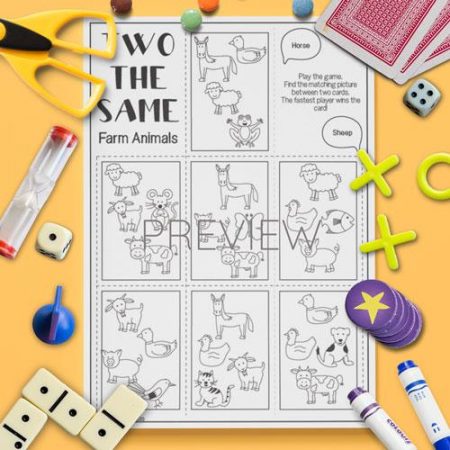 ESL English Farm Animal Two The Same Card Game Activity Worksheet