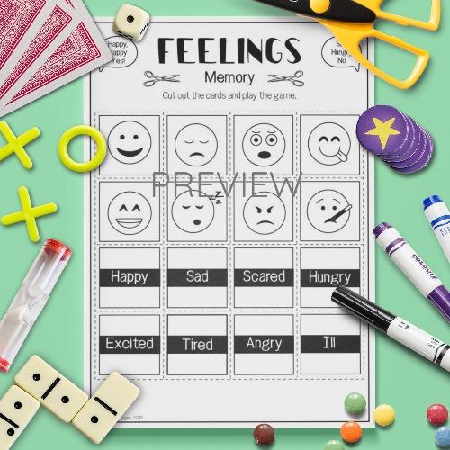 ESL English Feelings Memory Game Activity Worksheet