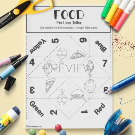 ESL English Food Fortune Teller Craft Game Activity Worksheet