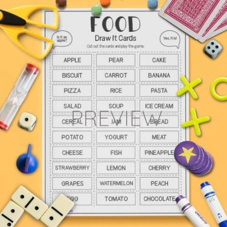 ESL English Food Draw It Card Game Activity Worksheet