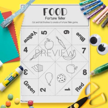 ESL English Food Fortune Teller Game Craft Activity Worksheet