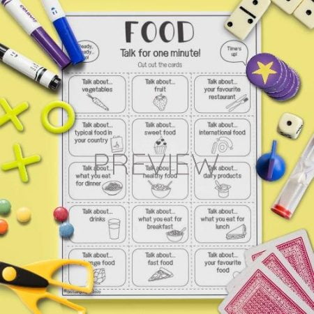 ESL English Food Talk For A Minute Game Activity Worksheet