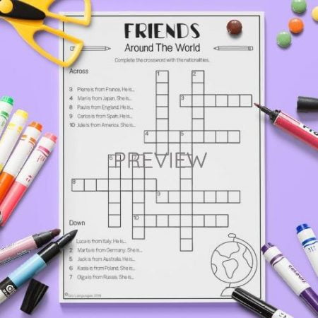 ESL English Nationalities Crossword Activity Worksheet