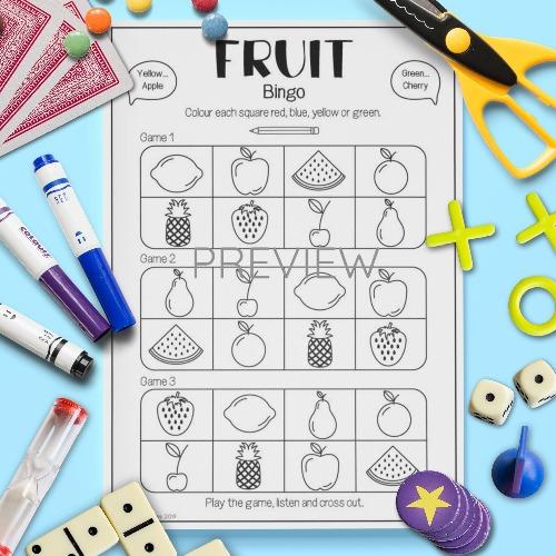 ESL English Fruit Bingo Game Activity Worksheet
