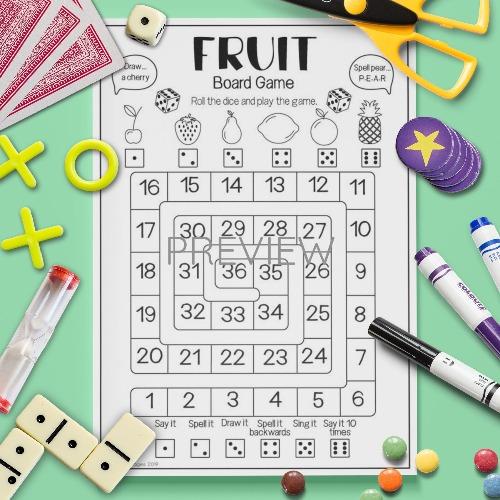 ESL English Fruit Board Game Activity Worksheet
